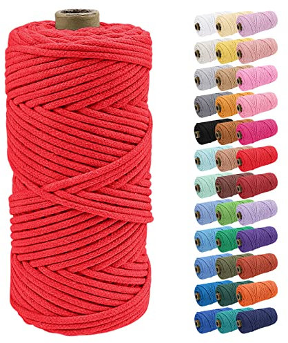 Uiopa Baumwollkordel, Makramee Garn 4mm 100m Natur Baumwollseil, Baumwollgarn Geflochtene Macrame Cord Ideal für Häkeltaschen, Pflanzenhängern, Traumfänger, Wandbehang, DIY Handwerk