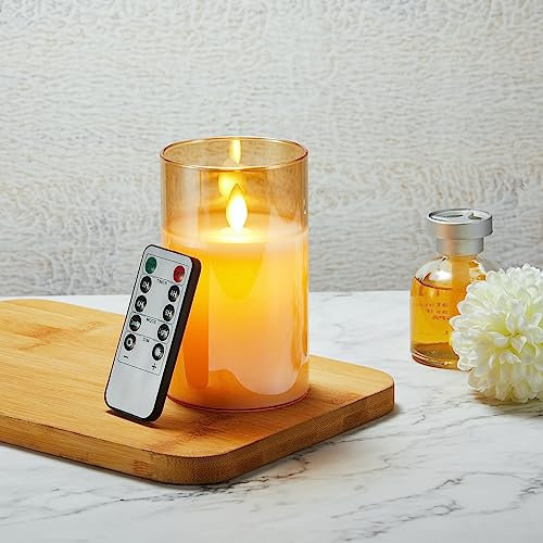 Koelaa Braun Glas Flammenlose Kerzen, Batteriebetrieben Kerzen, Flammenlose Kerzen mit Fernbedienung, Elektrische Kerzen, Festliche Flammenlose Kerzen, Weihnachtskerzen-7.5 * 15cm