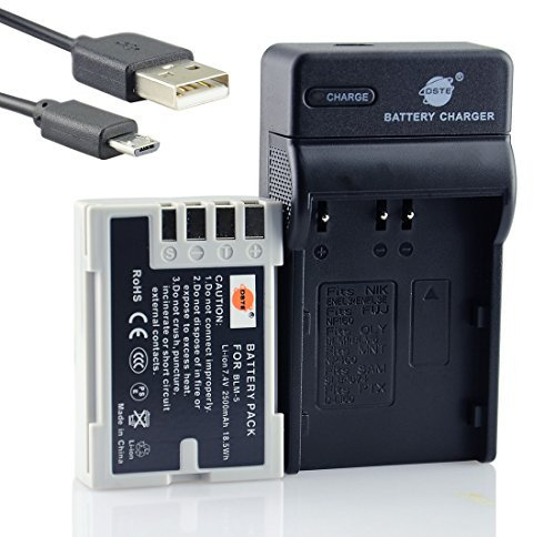 DSTE BLM-5 Batterie Li-ION et Chargeur Micro USB Compatible avec Olympus BLM5 E1 E5 E3 E300 E330 E500 E510 E520 C-8080 C-7070 C-5060 Digital caméra as Olympus PS-BLM5