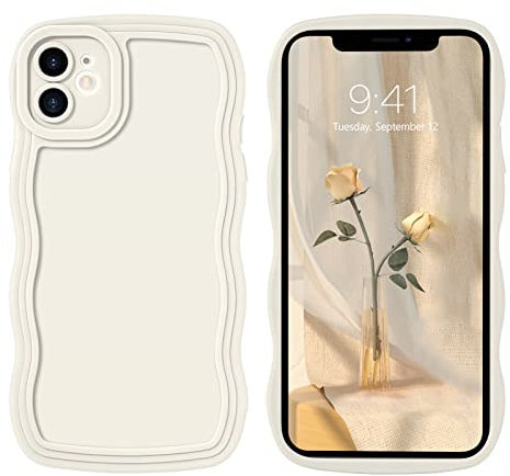 DOMAVER Case for iPhone 12 Case with Cute Curly Wave 6.1 inch, TPU Silicone Slim Fit Shockproof Phone Cover for Girls Women Men, Full Body Protective iPhone 12 Cover, White