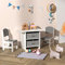Wooden Kids' Children's Table with 2 Chairs Stools and 2 Storage Drawers Set for Preschoolers Boys and Girls Activity Build & Play Table Chair Set White+Grey