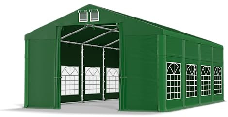 DAS Company Partyzelt Grün 4x8x2,5m Wasserfest 560g/m² PVC Plane Winterbau - Zeltgarage - Lagerzelt Winterfest - Dachzelt Hartschale - Pavillon - Partyzelt - Zeltgarage Winterfest - Winterzelt