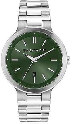 Trussardi Analoge Quarzuhr für Erwachsene mit Edelstahlarmband R2453164002, Grün, Sunray, One Size, Armband