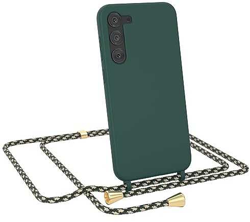 EAZY CASE - Handyhuelle mit Kordel zum Umhängen - Samsung Galaxy S23 Plus Ultra Dünn, Flexibles Silikon, Fallschutz, Guter Griff Handyhülle, Nacht Grün/Grün Camouflage Clips Gold