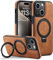 Sibada Leather Case for iPhone 15 with Concealed Circle Stand for Magnetic, Fashionable and Elegant Thin Business Mobile Phone Case (2023) 6.1 Inches - Brown