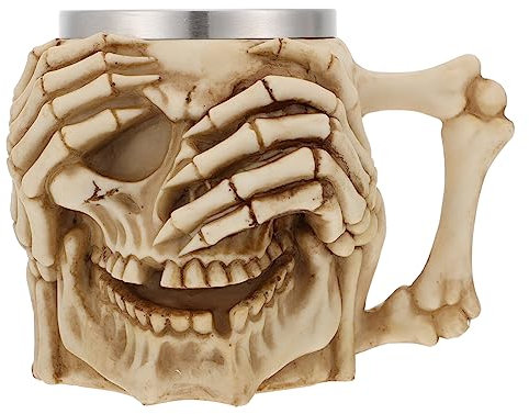 GANAZONO Boccale Di Birra A Forma Di Teschio Di Halloween Con Manico Tazza In Resina Di Acciaio Inossidabile Per Uomo Boccali Di Birra Regali Di Halloween Coprono Gli Occhi
