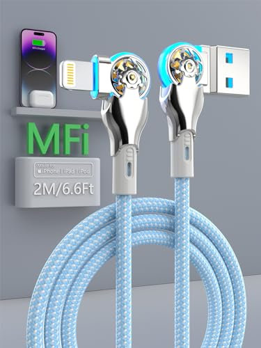 Cavo Lightning per iPhone con rotazione a 180 gradi, certificato Apple MFi, cavo di ricarica rapida da USB A a Lightning, 1,8 m, in nylon intrecciato per iPhone, cavo di ricarica rapida per iPhone
