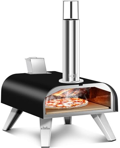 BIG HORN OUTDOORS Hornos de pizza negros de 12 pulgadas, máquina de pizza de pellets de madera, pizzas horneadas a la piedra, fáciles de usar en cualquier lugar, patio trasero, camping, fiesta,