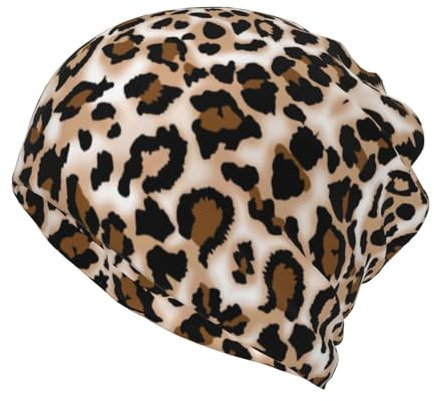 ESASAM Vielseitige Beanie-Mütze mit Leopardenmuster – multifunktionale Halstuch und Beanie-Kombination, Schwarz , Einheitsgröße