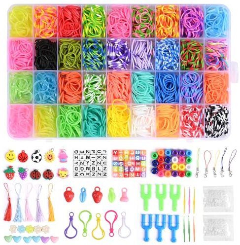 2600 Loom Bänder Set, Bunte Gummibänder Kit für Armbänder, DIY Elastisches Loombänder Kinder Armband Basteln mit Perlen Haken Charms Aufbewahrungsbox für Anfänger Junge Mädchen Geschenk 36 Farben