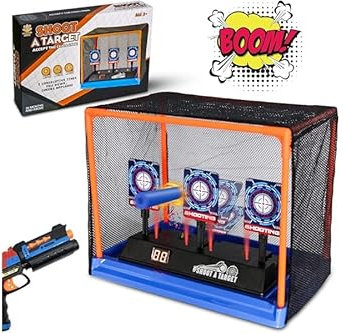 Electronic Shooting Target Scoring Auto Reset Digital Targets for Nerf Guns Toys with a Support Cage & Net, Christmas Birthday Gifts Toy for Kids-Boys & Girls