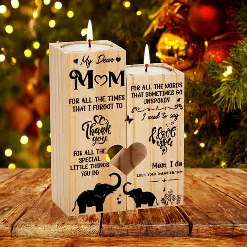 Oppakou Muttergeburtstagsgeschenke für Mama aus Holz Kerzenhalter Mama Geschenke von Tochter Sohn personalisierte Geburtstagsgeschenke für werdende Mama, neue Mutter, Oma, Schwiegermutter (Mum)