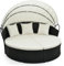 COSTWAY Lit de Jardin Rond en Rotin PE avec Auvent Rétractable, Ensemble de Chaises avec Coussins et Oreillers Amovibles Charge 360KG, pour Jardin Porche Bord de Piscine, Blanc Cassé
