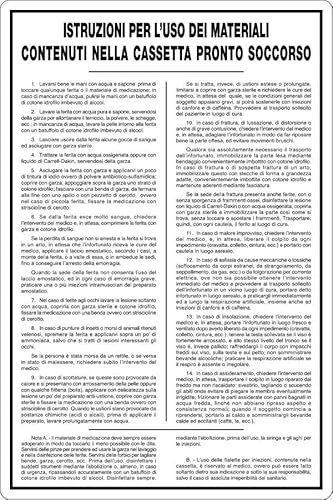 GLOBAL CARTELLO SEGNALETICO - CASSETTA PRONTO SOCCORSO - ISTRUZIONI PER L'USO - Adesivo Extra Resistente, Pannello in Forex, Pannello In Alluminio (20x31 cm, Adesivo)