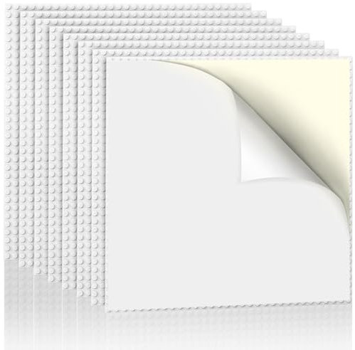 Lekebaby 8 Pack Peel and Stick Building Base plates, 10x10 Classic Self-Adhesive Building Boards - 100% Compatible with All Major Brands of Toy Building Sets,Sturdy Stacking Play Table Top,White
