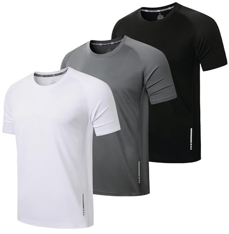 ZENGVEE 3 Pack Gym Shirts Men Quick Dry Short Sleeve Sport T-Shirts Breathable Moisture Wicking Athletic Running Tops Mens Workout Tops(0426-Black Grey White-L)