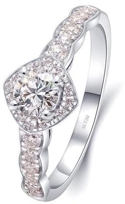 Skcess 18 Karat Weißgold Eheringe Weiß Natürlicher Diamant, Wedding Ring Quadratische Form mit 0,4 Karat Natürlichem Diamant Ringe Frauen Größe 52 (16.6)