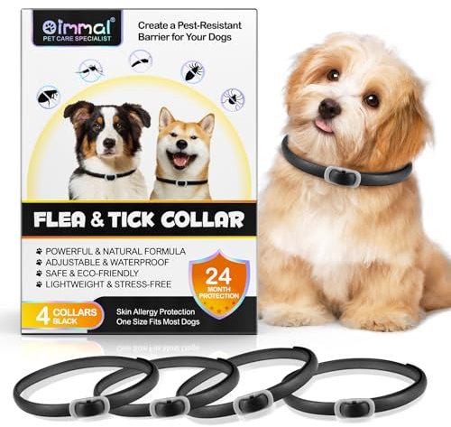 Collier Anti Puces pour Chien, 4Pcs Collier De Viande De Chien Et Menthe, 24 Mois De Protection À Long Terme Imperméable À l'eau Réglable, Convient À La Plupart des Chiens - Noir