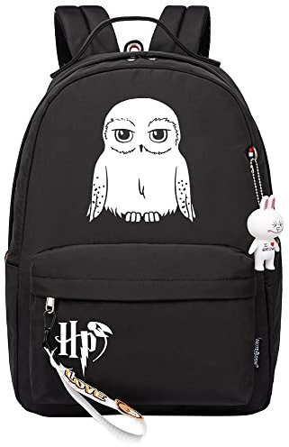 Meetiger Harry Magic Büchertasche Niedlich Weiß Eule Hedwig Rucksack Grundschultasche Reise Wanderrucksack Schwarz