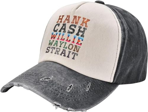 ATOurDealss Cash Hank Willie Waylon Vintage Washed Distressed Cotton Dad Hat Baseball Cap Adjustable Denim Dad Hat, schwarz / weiß, One size