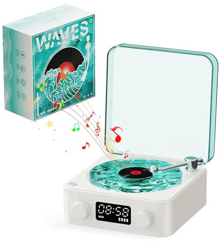Vinyl Record Player Portable Bluetooth Record Players Waves Vinyl Player with Speakers,RGB Light,AUX Mode,Support TF Card