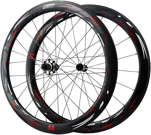 700C Carbon-Rennrad-Laufradsatz, C/V-Bremse, Carbonfaser-Felge QR 40/50/55 mm Radfahren, Rennräder für 7-8-9-10-11-12 Geschwindigkeits-Laufradsatz, Schwarz, 50 mm