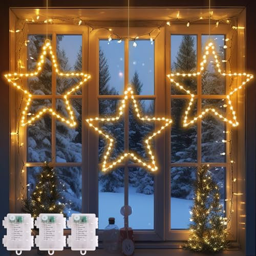 Luces Navidad Ventana, Paquete de 3 Luces LED Decoración Navidad de Ventana con 40 Luces LED Blanco Cálido 8 modos Guirnalda Luces de Navidad para Decoración Navidad Interior Exterior Balcón Fiesta