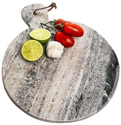 Sand Marble Chopping Board 32cm with Handle Round Natural Stone Kitchen Food Cutting