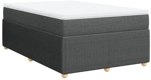 vidaXL Boxspringbett, Polsterbett Bett mit Matratze Matratzenauflage, Bettgestell mit Lattenrost, Doppelbett für Schlafzimmer, Dunkelgrau 120x200cm Stoff