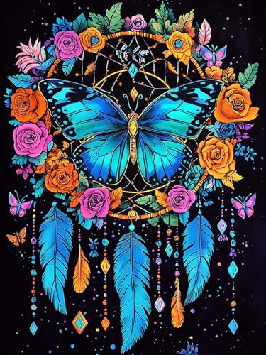 VAIIEYO 5D DIY 5D Diamond Painting Traumfänger, Diamant Painting Bilder Malerei Kits Schmetterling, Malen Nach Zahlen Diamant Home Wand Decor Gemälde Kreuzstich Diamond Dekoration 30x40 cm-19
