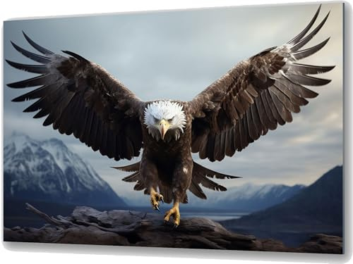 UVTECHPRINT Glasbild Wandbild Heimdekoration Adler in den Bergen Tiere Vögel 90x60 cm Wohnzimmer Kunstdruck Bilder auf Glas