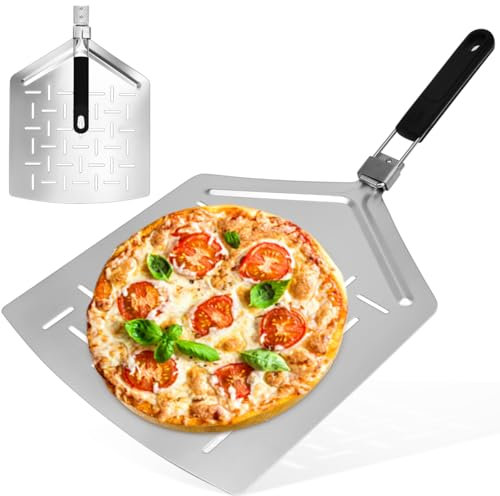 XRPRPX Pala de Pizza para Horno de 12 Pulgadas con Mango Plegable - Deslizante de Aluminio para Meter o Sacar Pizza, Pan - Paleta para Horno