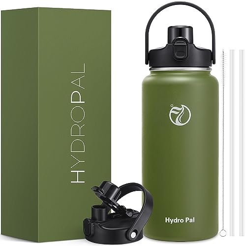 HydroPal Trinkflasche Edelstahl - 1200ml/1900ml mit Strohhalm und Henkel, BPA-Frei, Kohlensäure geeignet, flasche Metall, Aesthetic trinkflasche für Fitnessstudio (grünes, 1900ml)