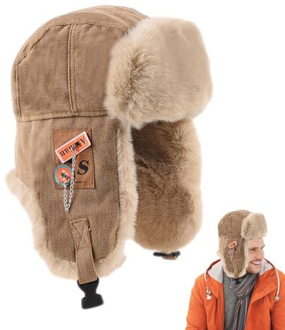 Qutalmi Trappermütze für Herren, Warme Wintermützen mit Ohrenklappen, russische Jagdmütze, Russische Trooper-Wintermütze im Pilotenstil, weich, modisch, für Weihnachten, Geburtstag, Neujahr, Geschenk