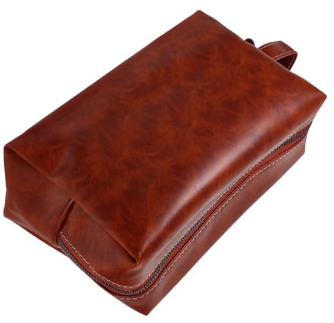 OSOLADY Trousse De Toilette en Similicuir pour Homme Portable Et Vintage avec Fermeture Éclair De Capacité Spacieuse pour Voyages Et Déplacements