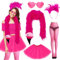 YANSYUN Flamingo Kostüm Damen Karneval Kostüm Damen mit Flamingos Haarreif Sonnenbrille Tüllrock Rosa Federschal Leggings für Hawaii Party Karneval Fasching Sommer Party