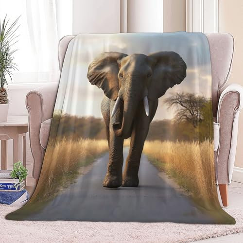 3D Druck Fleecedecke Tier Elefant Flanelldecke Kuscheldecke Gelb Weiche Warm Flauschige Decke TV Decke Sofadecke Wohndecke Tagesdecke Kinderdecken 150 x 200 cm