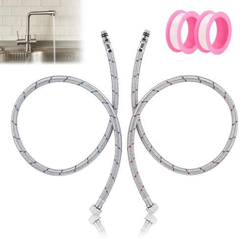 Tapvai 2 Pièces Flexible Robinet G3/8 x M10 80cm, Acier Inoxydable Flexible Robinet Cuisine avec 2 Rouleaux de Tuyau Scellé, Rallonge Robinet Cuisine pour Cuisine Salle de Bain(Rouge et Bleu)