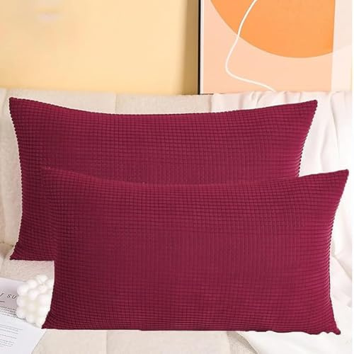 SWJ-swjssb Stretch Kissenbezüge Aus Kord - Quadratisch & Rechteckig, 2er Set Sofa Kissenbezug Mit Reißverschluss, Kissenhülle Für Kopfkissen, Zier - & Sofakissen(Burgundy,30x60 cm Set of 2)