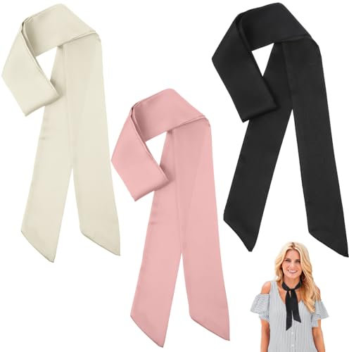 Abeillo 3 Stück Einfarbig Satin-Schal, Damen Seidentuch Seide Leicht Eleganter Seidenschal, Satin-Fliege für Kleider, Kostüm, Party, Cosplay, Hochzeitszubehör(Schwarz, Beige, Rosa)