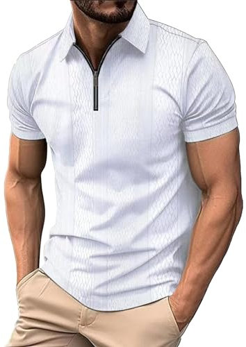 Poloshirt Herren mit Zipper Kurzarm Basic Polo Hemd Schnelltrocknend Golf T-Shirts Sport Atmungsaktiv Outdoor mit Reißverschluss Polo Shirts Polohemd Dunkelgrün