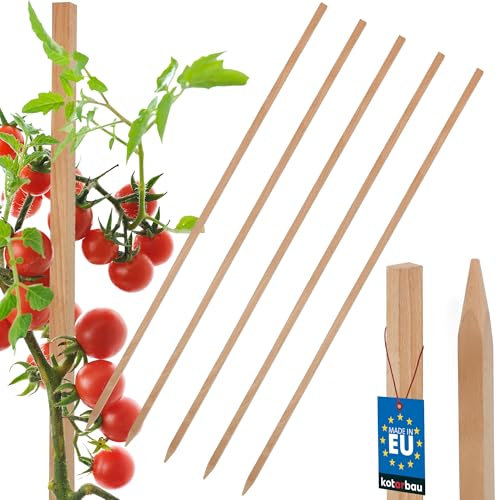 KOTARBAU® Lot de 5 tuteurs de tomates de 150 cm - Poteaux en bois pointus - Support pour plantes - Support de clôture - Tuteurs de plantes pour stabiliser les plantes