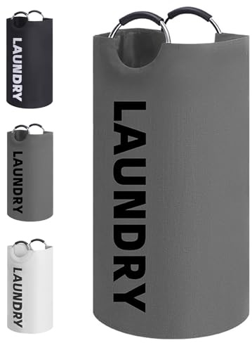 90L Collapsible Laundry Hamper, Freestanding Foldable Clothes Basket with Handles – Waterproof Oxford Fabric Storage Bin for Bedroom, Bathroom, Laundry Room, Travel and Toy Storage (Grey)