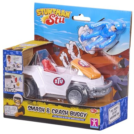 BANDAI - Stuntman STU - Crash-Buggy - Stunt-Spielzeug für Kinder - Stuntman-Figur enthalten - Crash-Spiel mit Rückziehauto - Spielzeug ab 4 Jahren - COSS8373
