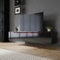 SIRHONA Meuble TV LED, Meuble TV Noir Laqué éclairage LED avec 16 Couleurs Ajustables, Plateau TV Haute Brillance, sur Pied ou Suspendu, pour Le Salon ou La Chambre à Coucher, 160x35x30cm