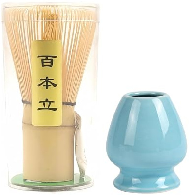 Matcha kit,Matcha Whisk Set with Traditional Bamboo Matcha Whisks and Ceramic Matcha Whisk Holder 2PCS for Making Breakfast/Latte Matcha Making Kit Birthday Gift for Macha Lovers-Blue