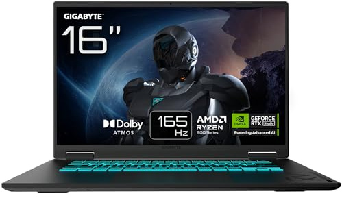 GIGABYTE Gaming A16 Ordinateur Portable – 16“, 165Hz WUXGA, Ryzen 7 260, RTX 5060, 16Go DDR5 5200MHz, SSD Gen4 1To, Windows 11 Home, Garantie 2 Ans, Dolby Atmos, Gaming A16 3VHK3FR894SH