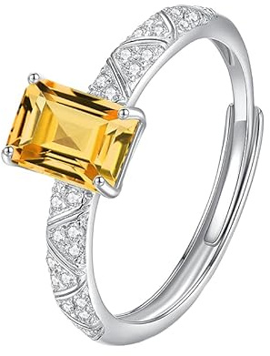 LCDIUDIU 925 Sterling Silver Rings for Women,Cushion Cut Natural Topaz Red Ruby Sapphire Ring for Women Natural Gemstone Band Adjustable Anniversary Engagement Wedding Promise Band with Her Citrine