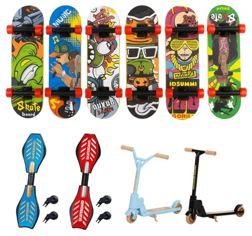 Finger Skateboard, 10 Stück Mini Fingerboard Set Mit Scooter Und Tech Deck, Kreatives Spielzeug Für Kinder ab 5 Jahren, Fingerskateboard Für Indoor-Spaß Und Geschicklichkeitstraining