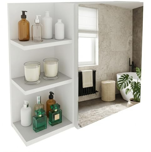 möbelkap Spiegelschrank Badezimmer mit Ablage & Stauraum | Hängender Badezimmerschrank zur Wandmontage mit Regal – modern & pflegeleicht|Weiß